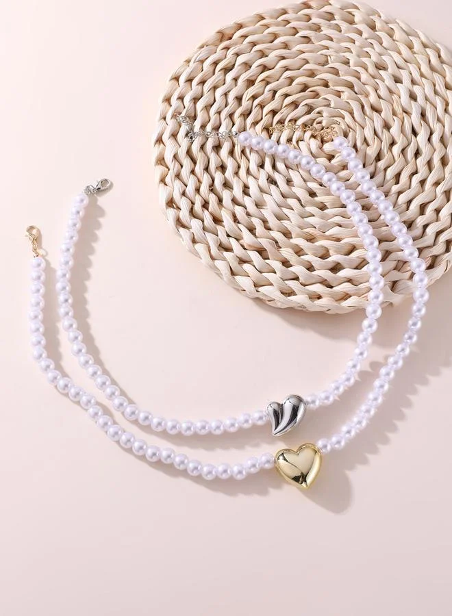 تايك تو طقم قطعتين عقود لؤلؤ بدلايات قلب